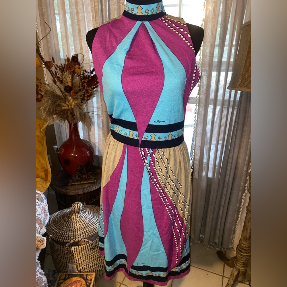 PAGANNE Vintage and Colorful Halter Dress